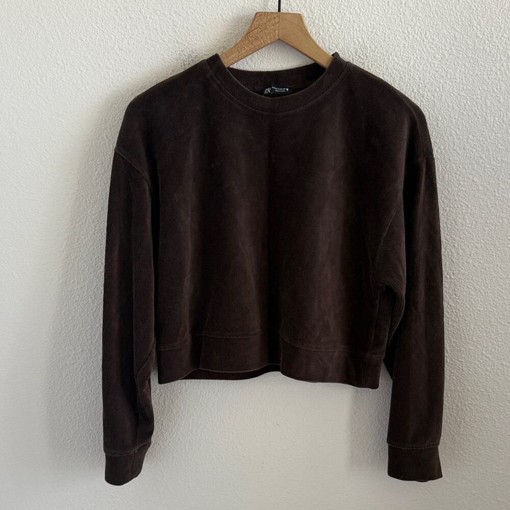 Zara Brown Ribbed Sweater Top Long Sleeve Pullover Neutral Small